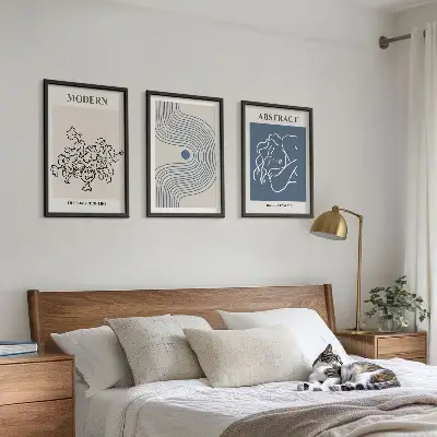 Set de 3 cuadros para salón con diseño de carteles abstractos de flores y líneas