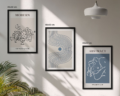 Set de 3 cuadros para salón Carteles abstractos con líneas de flores
