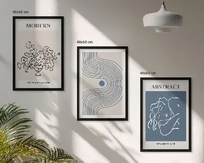 Set de 3 cuadros para salón con diseño de carteles abstractos de flores y líneas