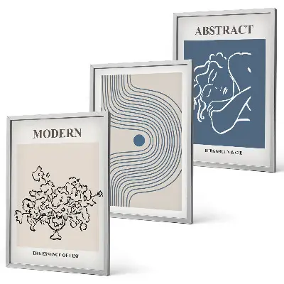 Set de 3 cuadros para salón con diseño de carteles abstractos de flores y líneas