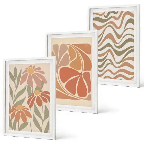 Set de 3 cuadros para salón con diseño de flores abstractas en tonos pastel