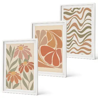 Set de 3 cuadros para salón con diseño de flores abstractas en tonos pastel