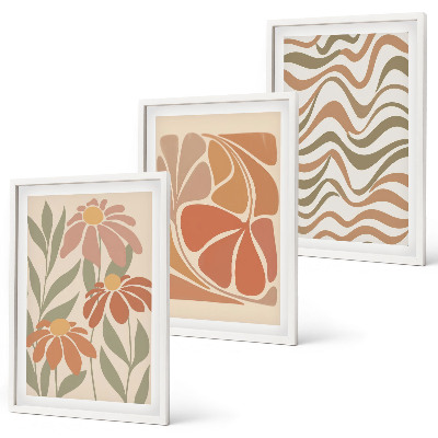 Set de 3 cuadros para salón flores abstractas en tonos pastel