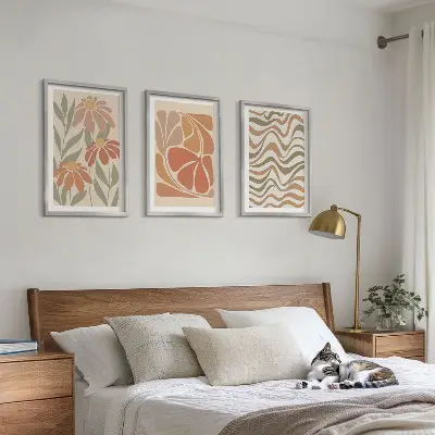 Set de 3 cuadros para salón con diseño de flores abstractas en tonos pastel