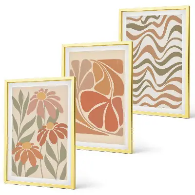 Set de 3 cuadros para salón con diseño de flores abstractas en tonos pastel