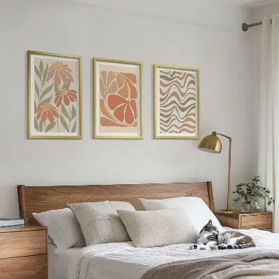 Set de 3 cuadros para salón con diseño de flores abstractas en tonos pastel