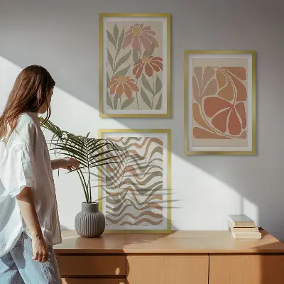Set de 3 cuadros para salón con diseño de flores abstractas en tonos pastel