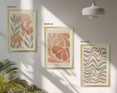 Set de 3 cuadros para salón con diseño de flores abstractas en tonos pastel