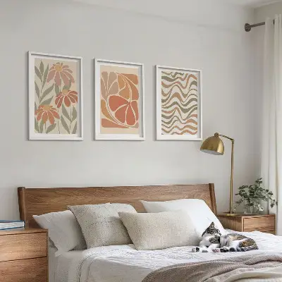 Set de 3 cuadros para salón con diseño de flores abstractas en tonos pastel