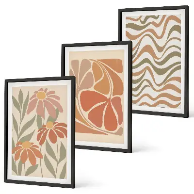 Set de 3 cuadros para salón con diseño de flores abstractas en tonos pastel