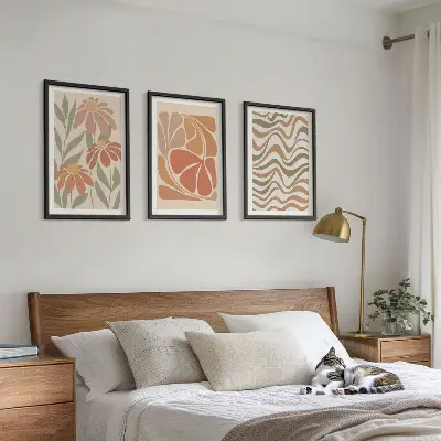 Set de 3 cuadros para salón con diseño de flores abstractas en tonos pastel