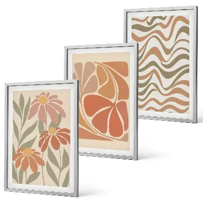 Set de 3 cuadros para salón con diseño de flores abstractas en tonos pastel
