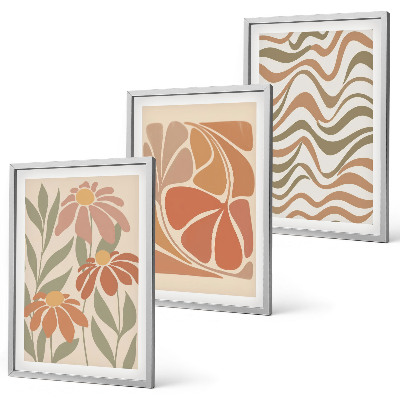 Set de 3 cuadros para salón flores abstractas en tonos pastel