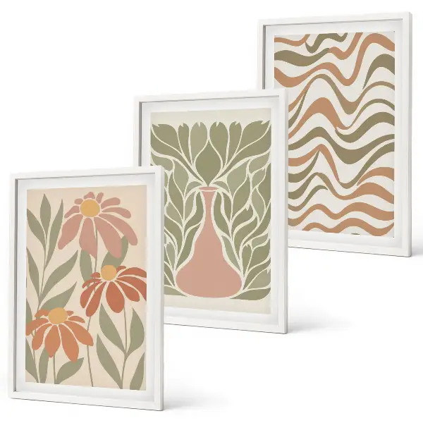 Juego de 3 cuadros de flores abstractas en tonos pastel