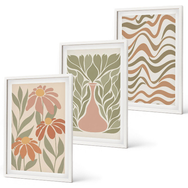 Juego de 3 cuadros flores abstractas en tonos pastel