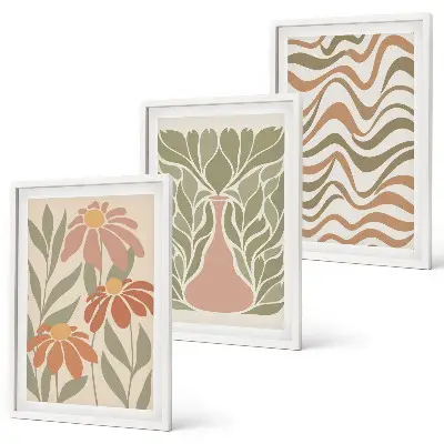 Juego de 3 cuadros de flores abstractas en tonos pastel