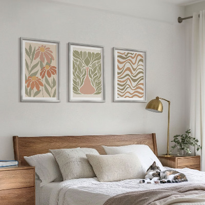 Juego de 3 cuadros flores abstractas en tonos pastel
