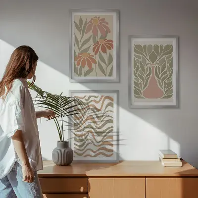 Juego de 3 cuadros de flores abstractas en tonos pastel