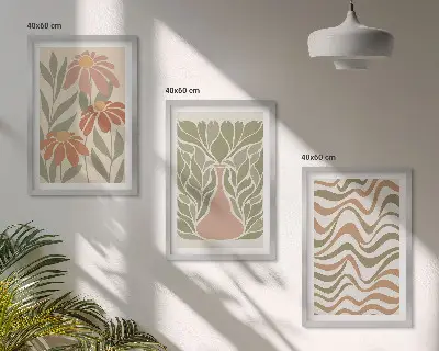 Juego de 3 cuadros de flores abstractas en tonos pastel
