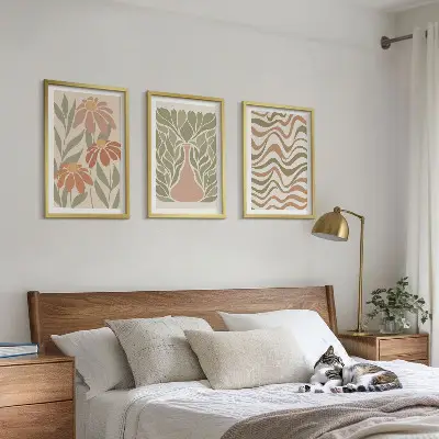 Juego de 3 cuadros de flores abstractas en tonos pastel