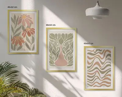 Juego de 3 cuadros de flores abstractas en tonos pastel