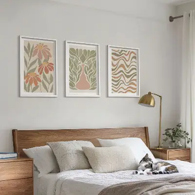 Juego de 3 cuadros de flores abstractas en tonos pastel