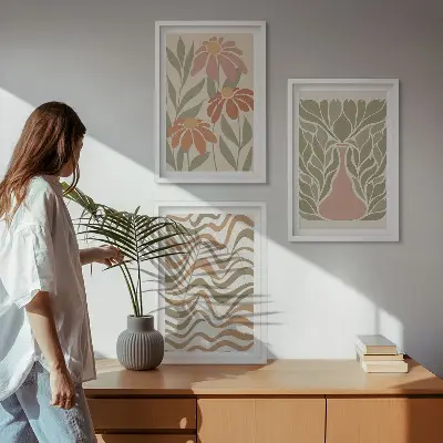 Juego de 3 cuadros de flores abstractas en tonos pastel