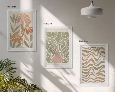 Juego de 3 cuadros de flores abstractas en tonos pastel