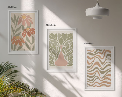 Juego de 3 cuadros flores abstractas en tonos pastel