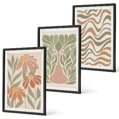 Juego de 3 cuadros de flores abstractas en tonos pastel