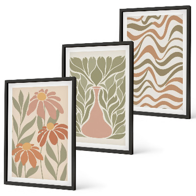 Juego de 3 cuadros flores abstractas en tonos pastel