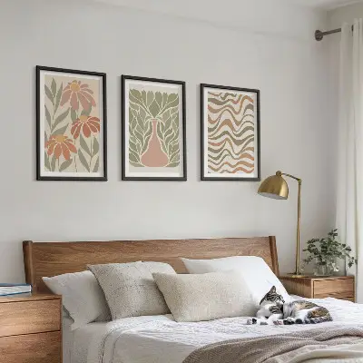 Juego de 3 cuadros de flores abstractas en tonos pastel