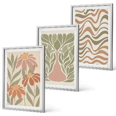 Juego de 3 cuadros de flores abstractas en tonos pastel