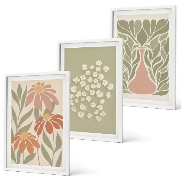 Set de 3 cuadros para salón con estampados florales bohemios