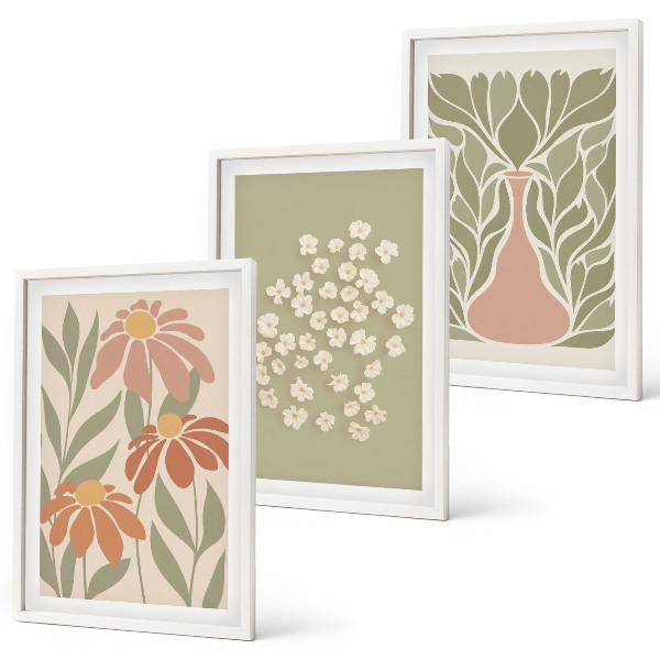 Set de 3 cuadros para salón estampados florales bohemios