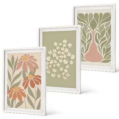Set de 3 cuadros para salón con estampados florales bohemios