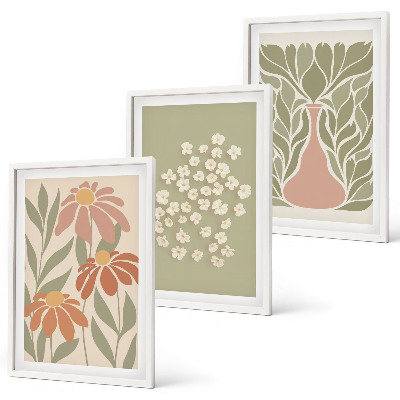 Set de 3 cuadros para salón estampados florales bohemios