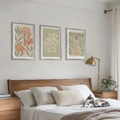 Set de 3 cuadros para salón con estampados florales bohemios