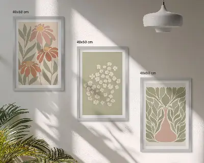 Set de 3 cuadros para salón con estampados florales bohemios