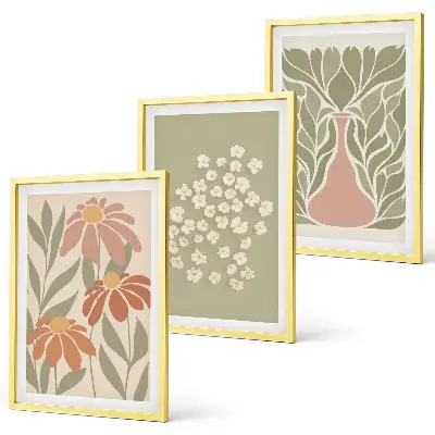 Set de 3 cuadros para salón con estampados florales bohemios
