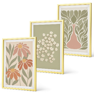 Set de 3 cuadros para salón estampados florales bohemios