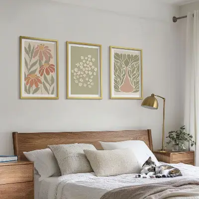 Set de 3 cuadros para salón con estampados florales bohemios