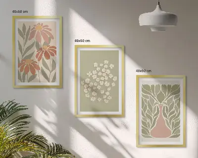 Set de 3 cuadros para salón con estampados florales bohemios