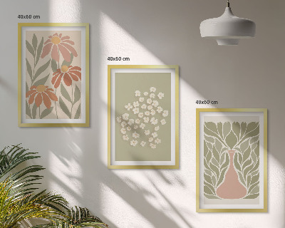 Set de 3 cuadros para salón estampados florales bohemios