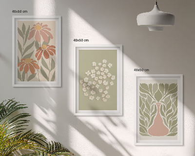 Set de 3 cuadros para salón estampados florales bohemios