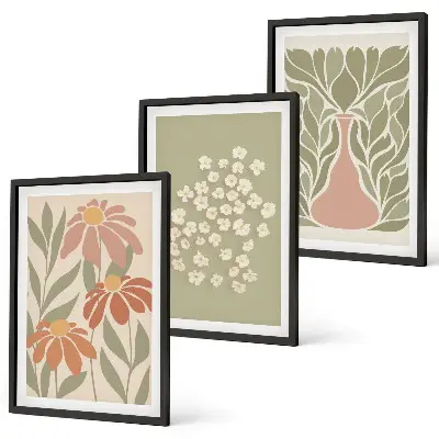 Set de 3 cuadros para salón con estampados florales bohemios