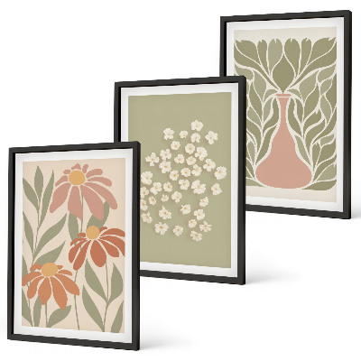 Set de 3 cuadros para salón estampados florales bohemios