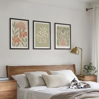 Set de 3 cuadros para salón con estampados florales bohemios
