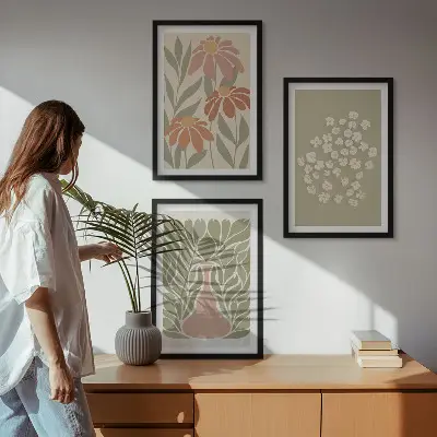 Set de 3 cuadros para salón con estampados florales bohemios