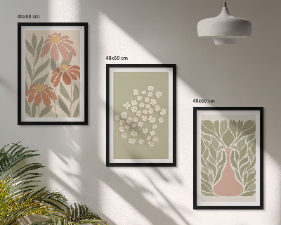 Set de 3 cuadros para salón estampados florales bohemios
